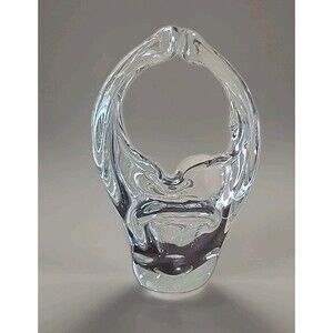 Vintage Murano Art Glass Basket Split Handled Hand Blown Clear Ashtray Decor 7"